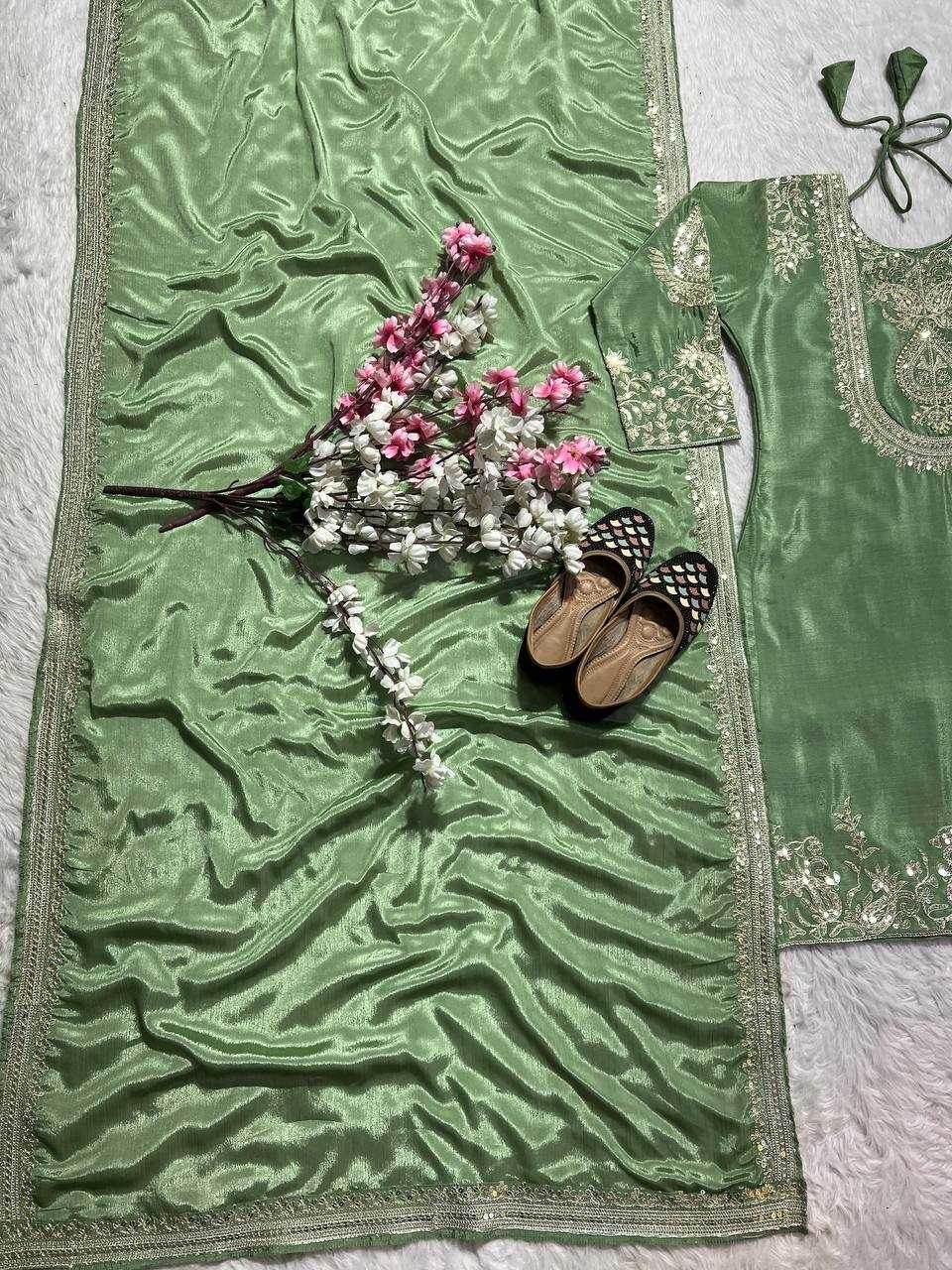 Chinon Silk Ladies Embroidery Designer Suit - MYLUXURY LANE ENTERPRISE